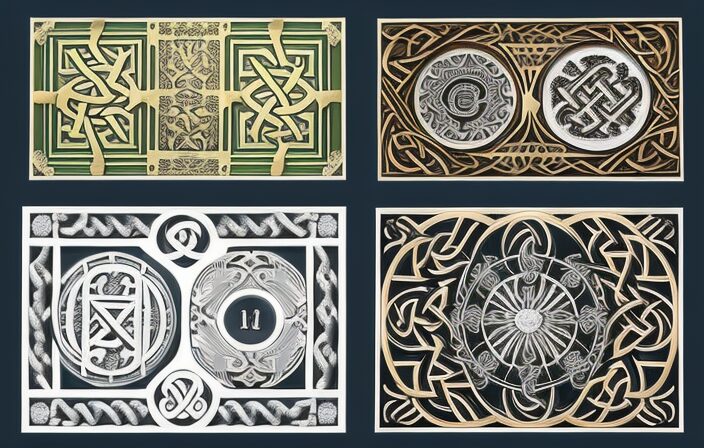 An image depicting two contrasting calendars side by side: the intricate Celtic calendar adorned with Celtic knots, nature motifs, and ancient symbols, juxtaposed with the sleek and modern Gregorian calendar exuding precision and simplicity
