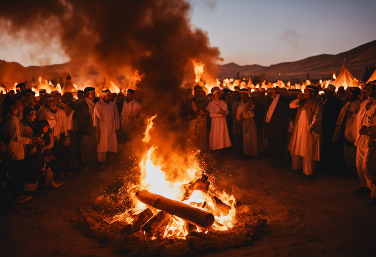 An image that captures the vibrant spirit of Sadeh, the Zoroastrian Festival of Fire