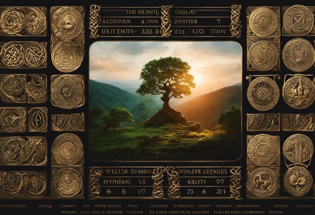 An image showcasing the vibrant Celtic Calendar, filled with intricate symbols and natural elements