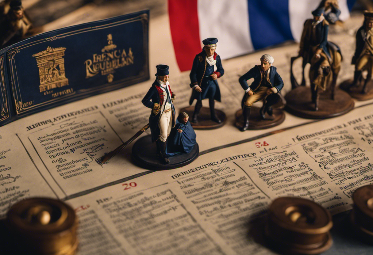 An image showcasing influential historical figures like Robespierre and Marat, surrounded by symbols of the French Revolution such as tricolor flags, liberty caps, and guillotines, to introduce the French Republican Calendar's historical background