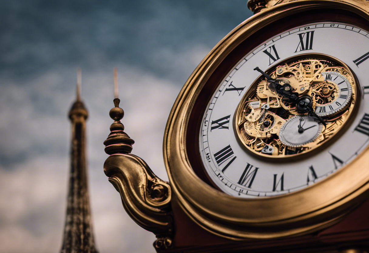 An image showcasing a juxtaposition of a traditional clock, symbolizing legacy, and a modern digital display featuring the French Republican Calendar