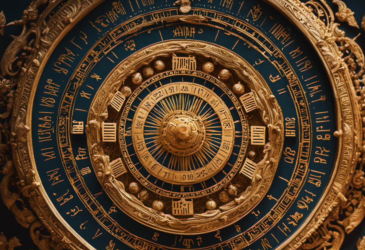 An image showcasing the intricate structure of the Zoroastrian Calendar, with a circular design depicting the months, seasons, and celestial symbols, capturing the essence of this ancient timekeeping system