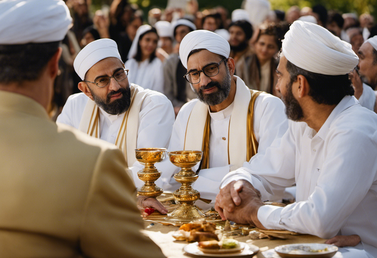An image showcasing a contemporary Zoroastrian gathering, with individuals discussing innovative ways to adapt and overcome challenges posed by the Zoroastrian calendar