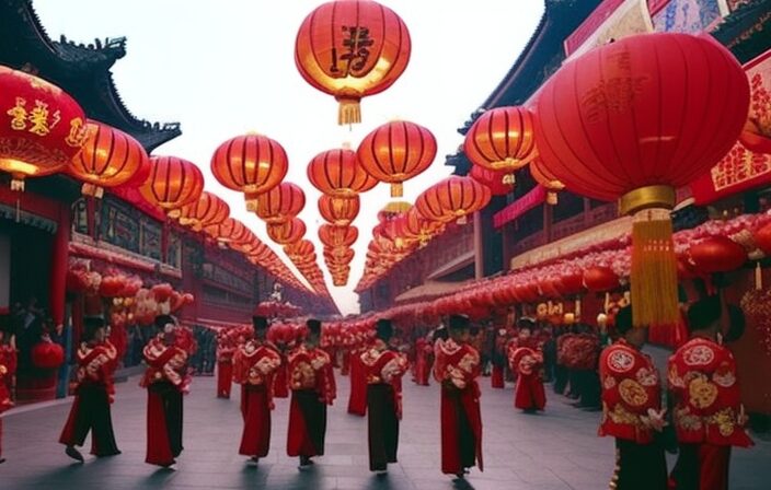 An image showcasing the vibrant Lunar New Year celebrations across China's diverse regions