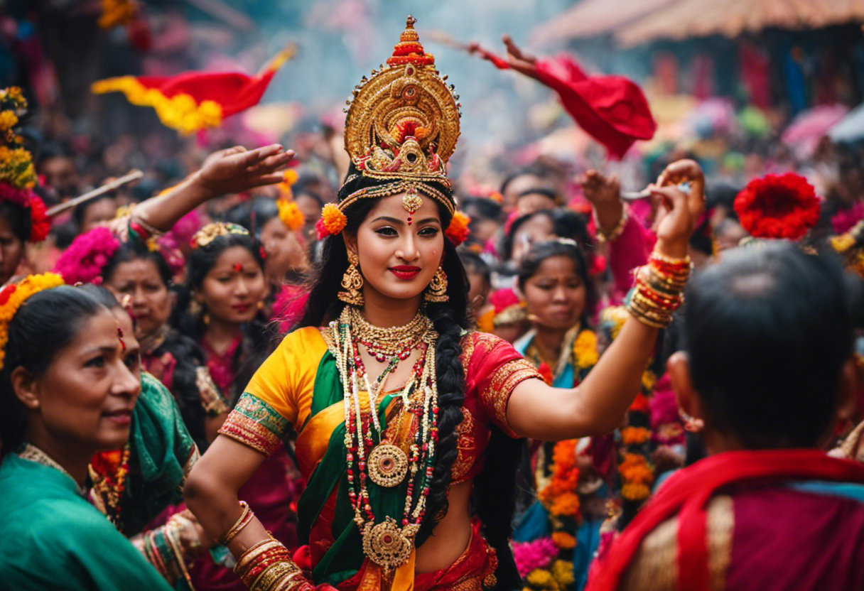 An image capturing the vibrant essence of Nepalese festivals and rituals