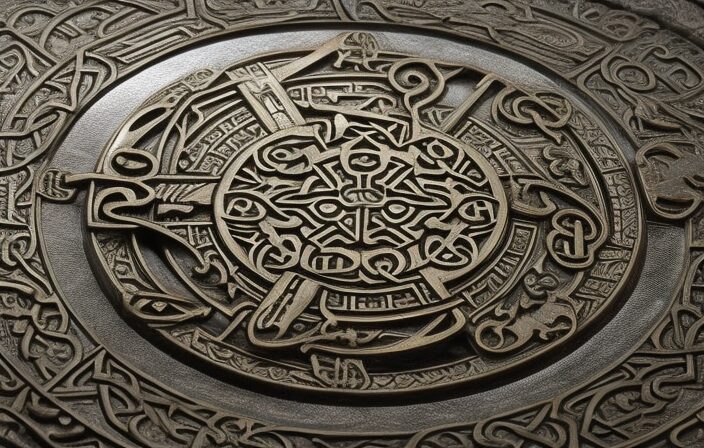 An image featuring a beautifully preserved bronze artifact, the Coligny Celtic Calendar
