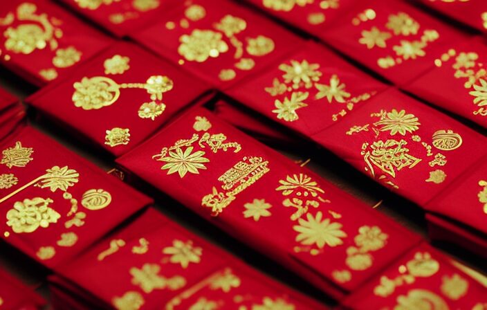An image showcasing the vibrant tradition of gifting red envelopes during Lunar New Year festivities