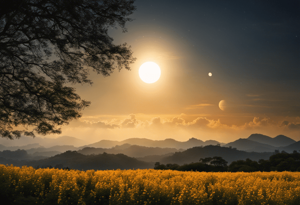 An image showcasing the harmonious interplay of a radiant sun and a serene moon, symbolizing the Solar-Lunar Hybrid Nature of Vikram Samvat