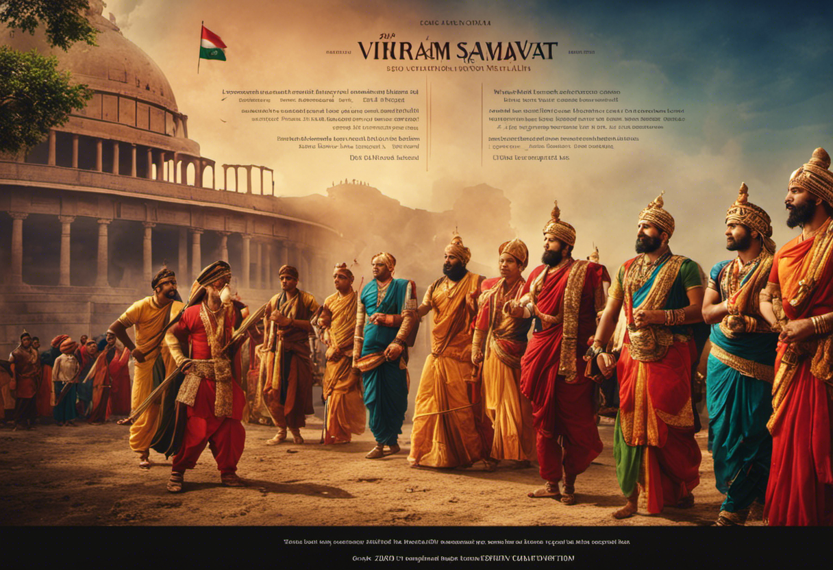 An image showcasing the historical evolution of Vikram Samvat, featuring a timeline with significant events, periods, and rulers