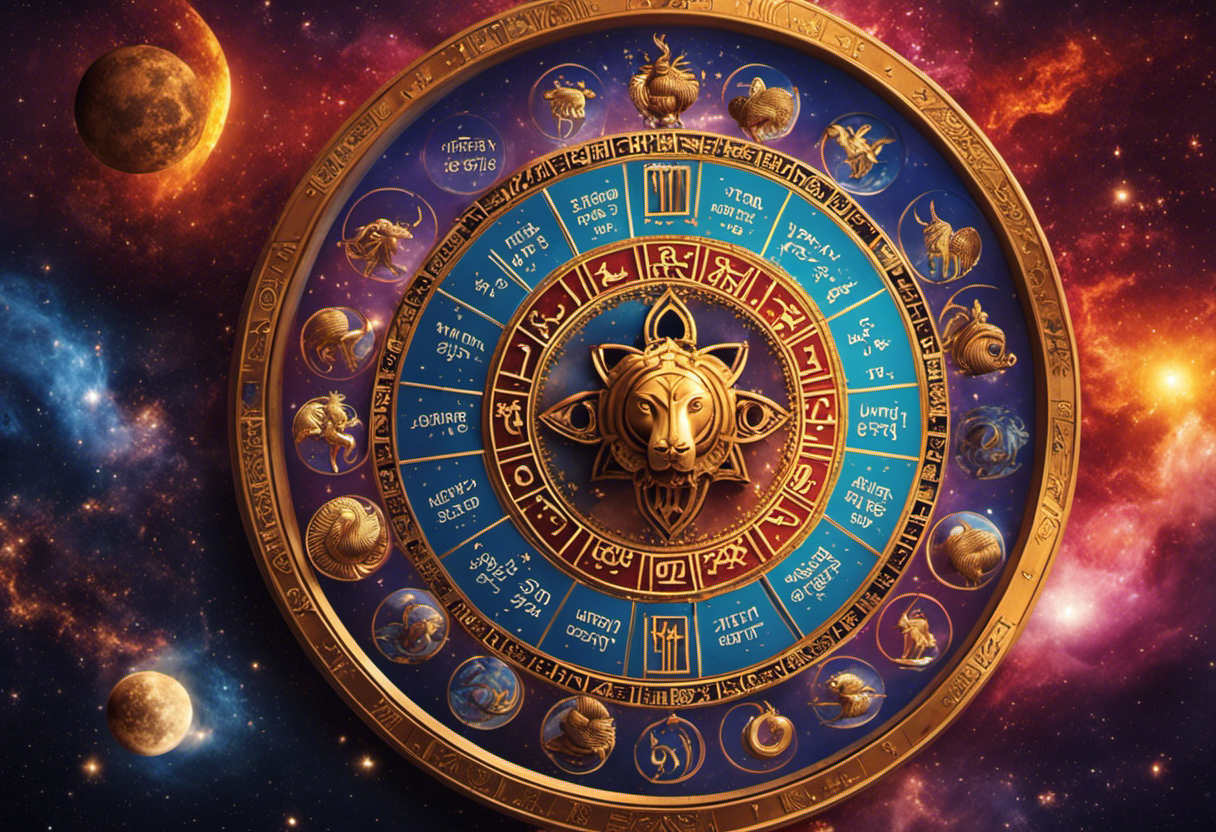 An image showcasing the 12 zodiac signs surrounding the Vikram Samvat calendar, with each sign representing a specific month