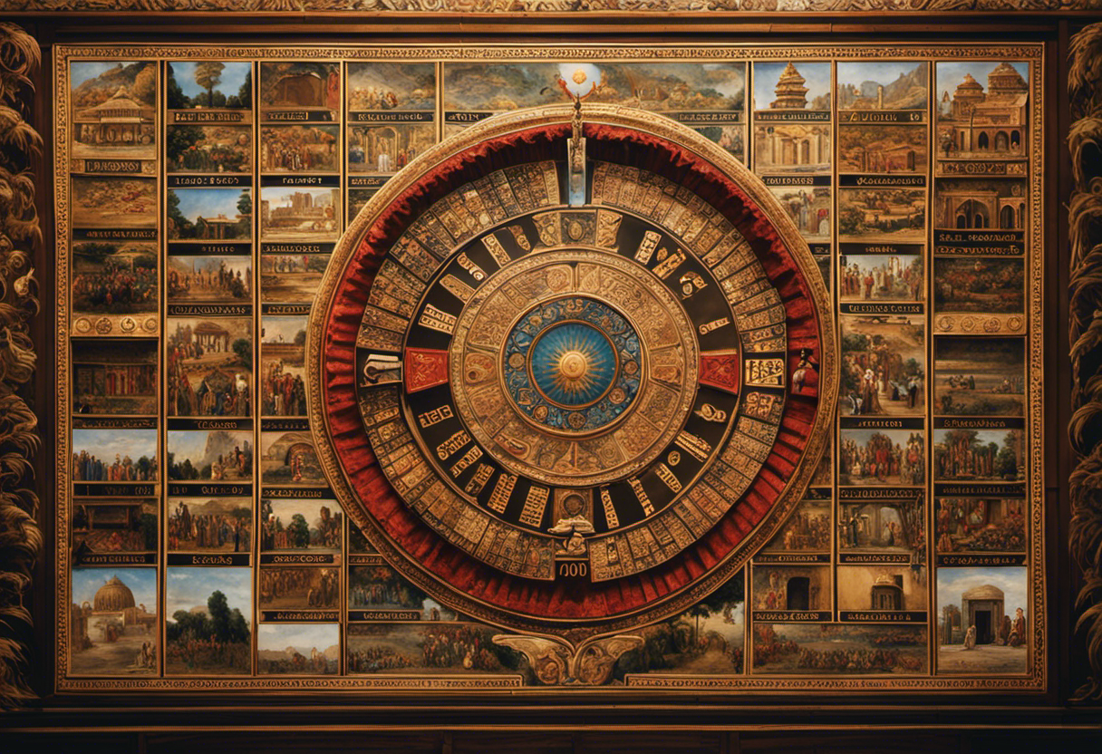An image depicting a contemporary scene where a diverse group of people gather around a large, intricately designed wall calendar inspired by the Zoroastrian calendar