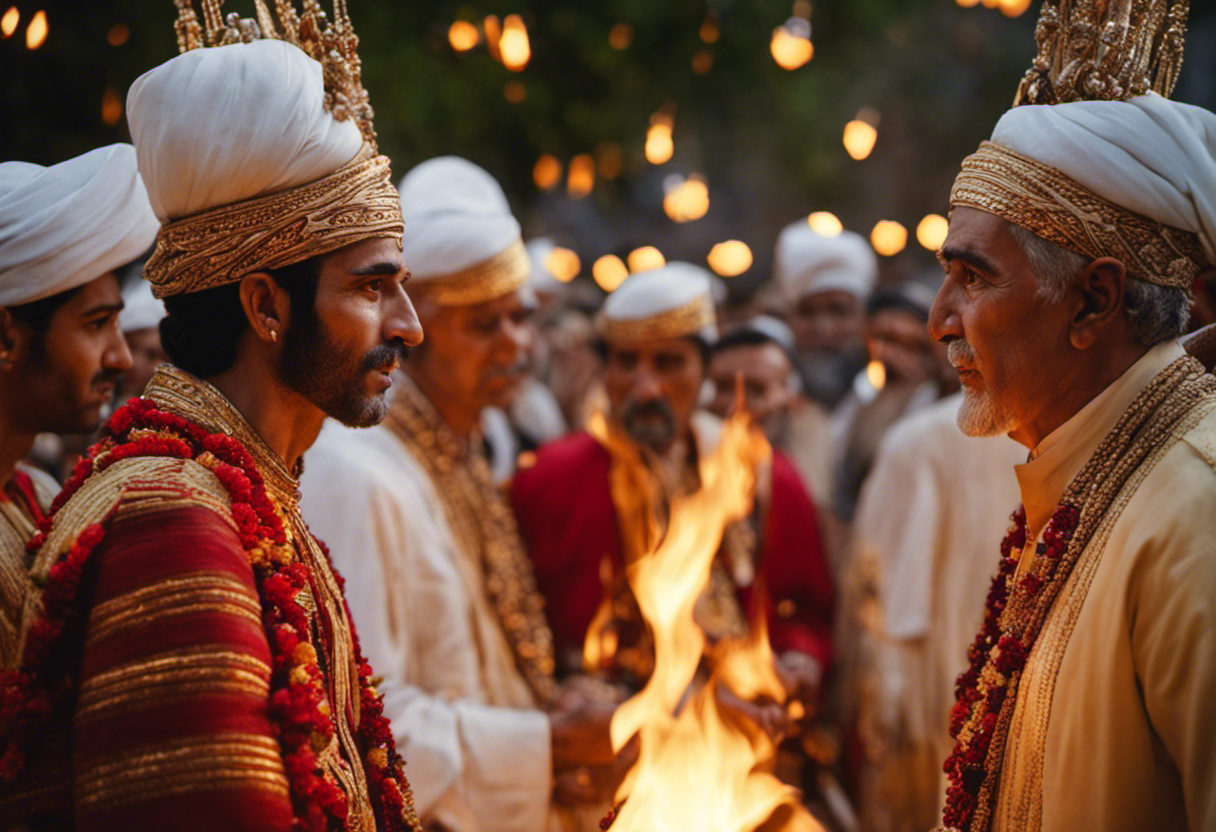 An image that captures the vibrant essence of Zoroastrian festivals and rituals in art