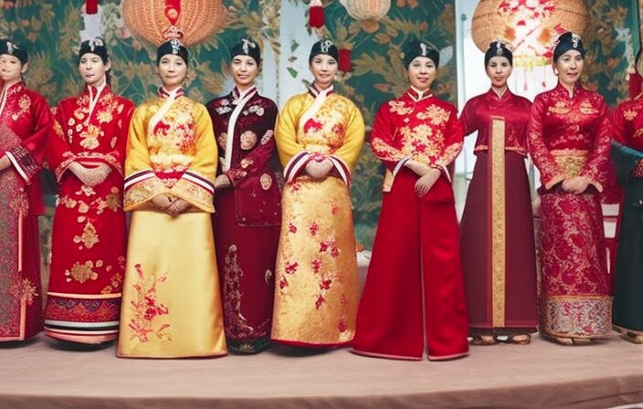 An image showcasing the vibrant colors and intricate embroidery of Traditional Lunar New Year attire