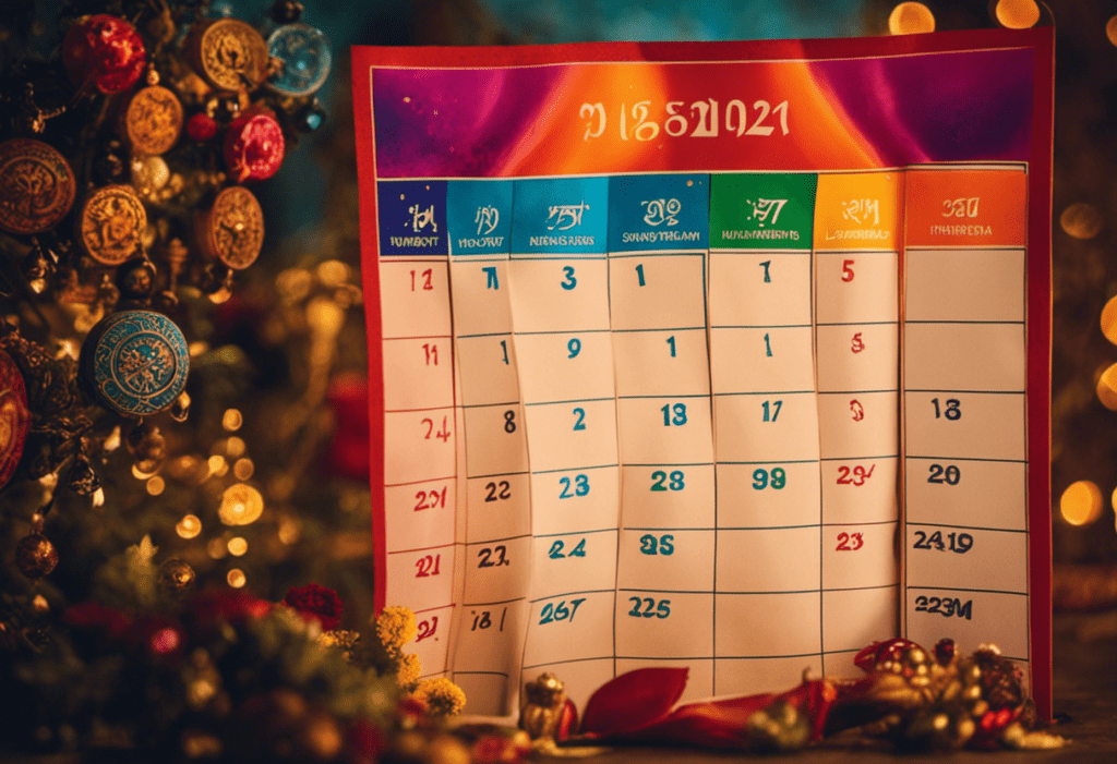 An image depicting a vibrant calendar, displaying the twelve months of Vikram Samvat