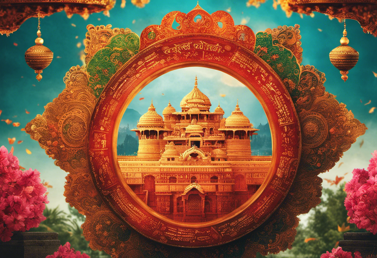 An image depicting the twelve months in Vikram Samvat using vivid colors and intricate illustrations of seasonal elements, showcasing their unique names and symbolic significance