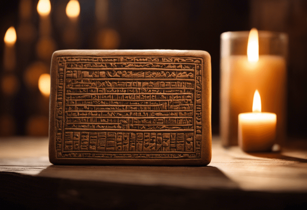 An image showcasing a clay tablet engraved with intricate cuneiform symbols, representing the Babylonian calendar