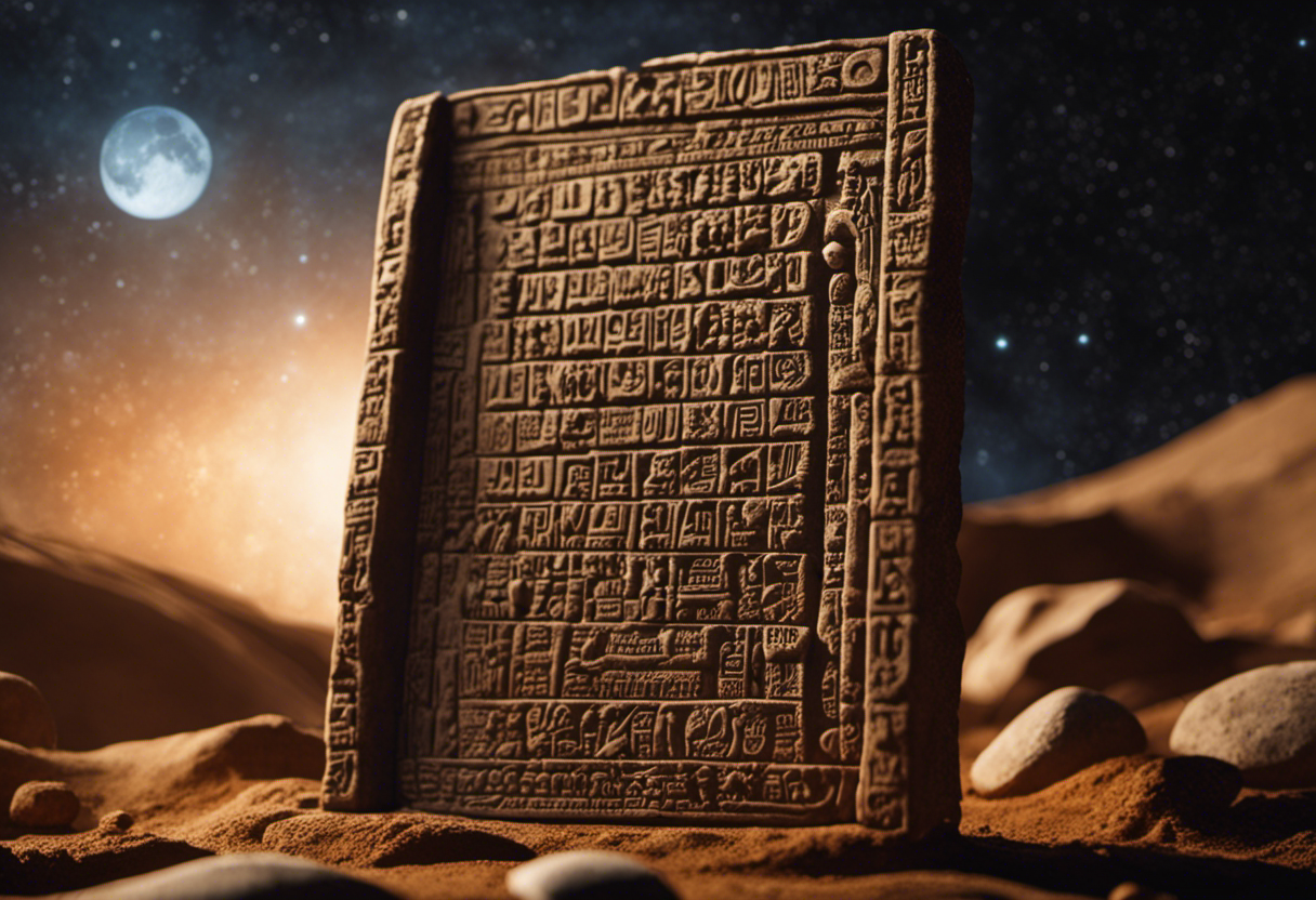 An image depicting a stylized clay tablet with cuneiform inscriptions, showcasing the unique lunar-based Babylonian calendar