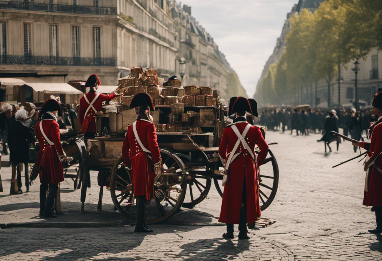 An image depicting a bustling Parisian street during the French Revolution
