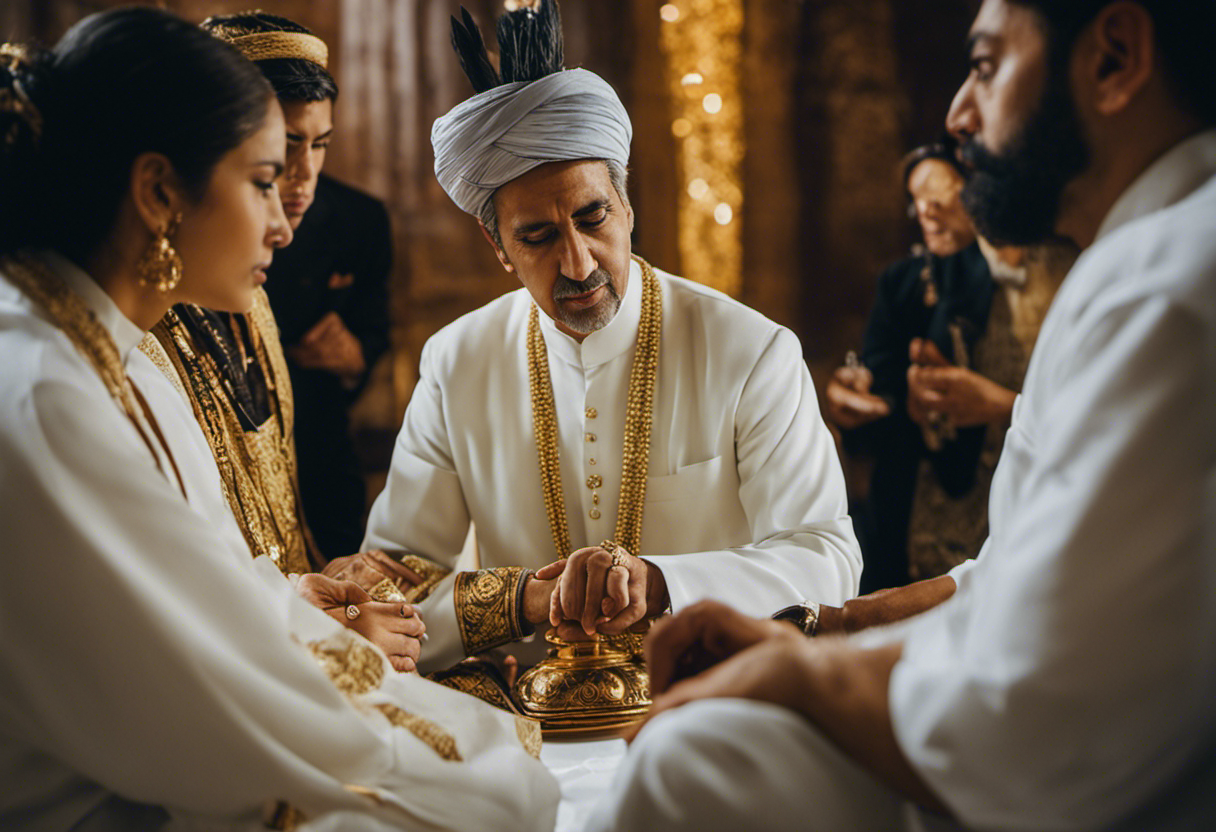 An image showcasing a diverse group of individuals from various cultural backgrounds, engaging in Zoroastrian timekeeping rituals together