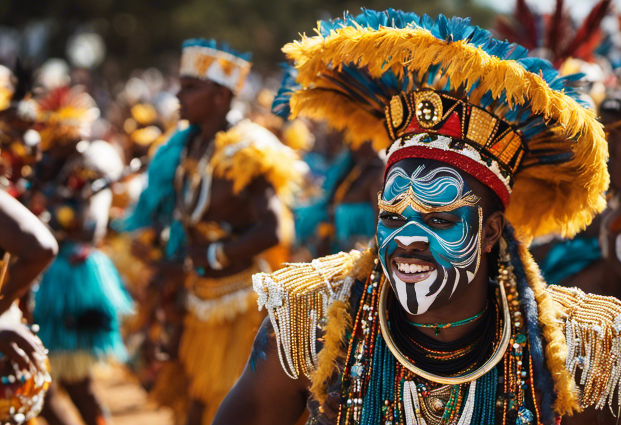 An image that showcases the vibrant Zulu festival of "Umhlanga" alongside the joyous Gregorian celebration of "Carnival