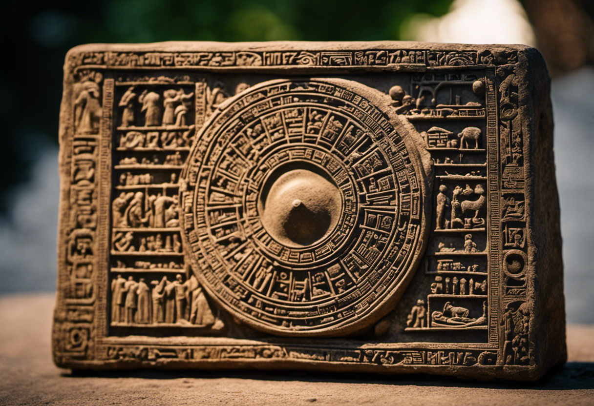 An image depicting a stone tablet with intricate carvings, showcasing the earliest known Greek calendar system