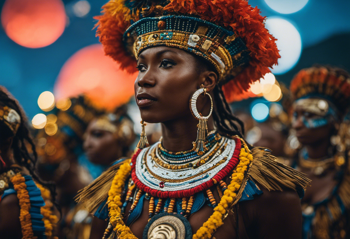 An image that captures the ethereal beauty of a Zulu festival, with a mesmerizing lunar backdrop