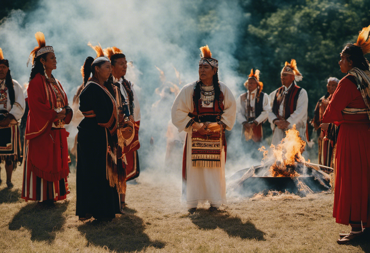An image capturing the essence of Cherokee ancestral rituals and practices within their calendar