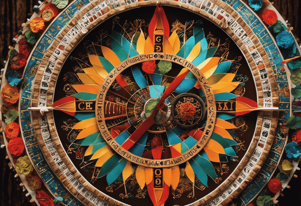 An image showcasing the intricate, circular Cherokee calendar, adorned with vibrant colors and intricate symbols depicting the changing seasons and the eternal rhythm of life, inviting readers to explore the rich tapestry of Cherokee timekeeping