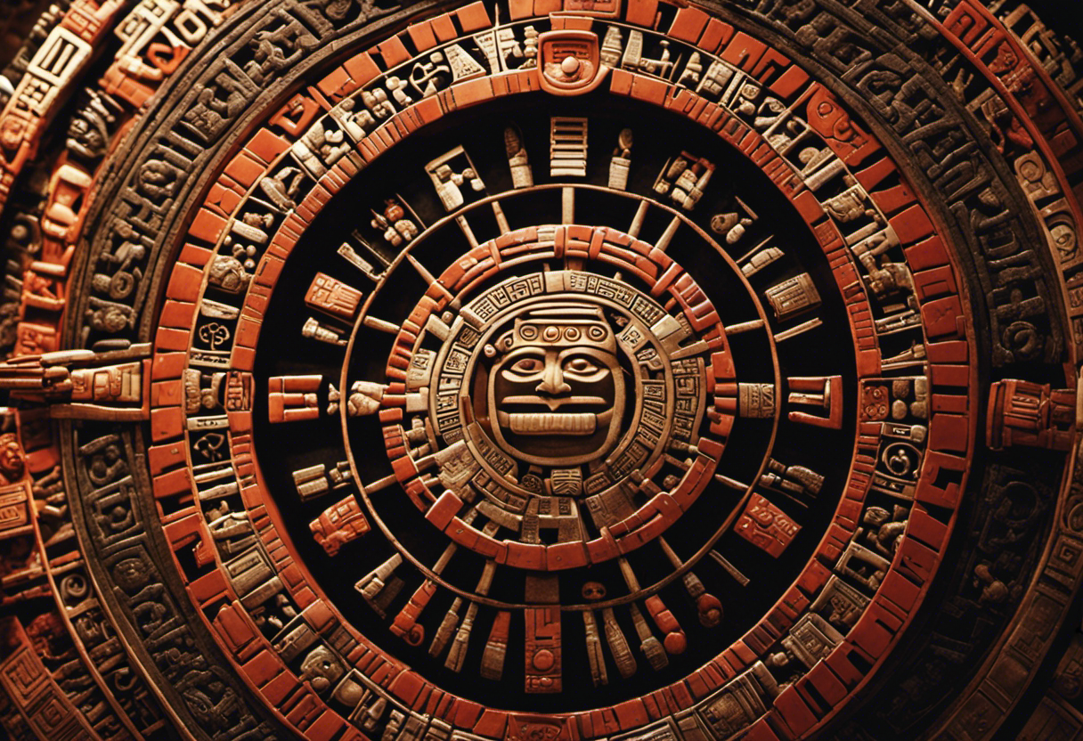 An image showcasing the Aztec and Mayan calendars side by side, emphasizing their distinct visual styles and symbols