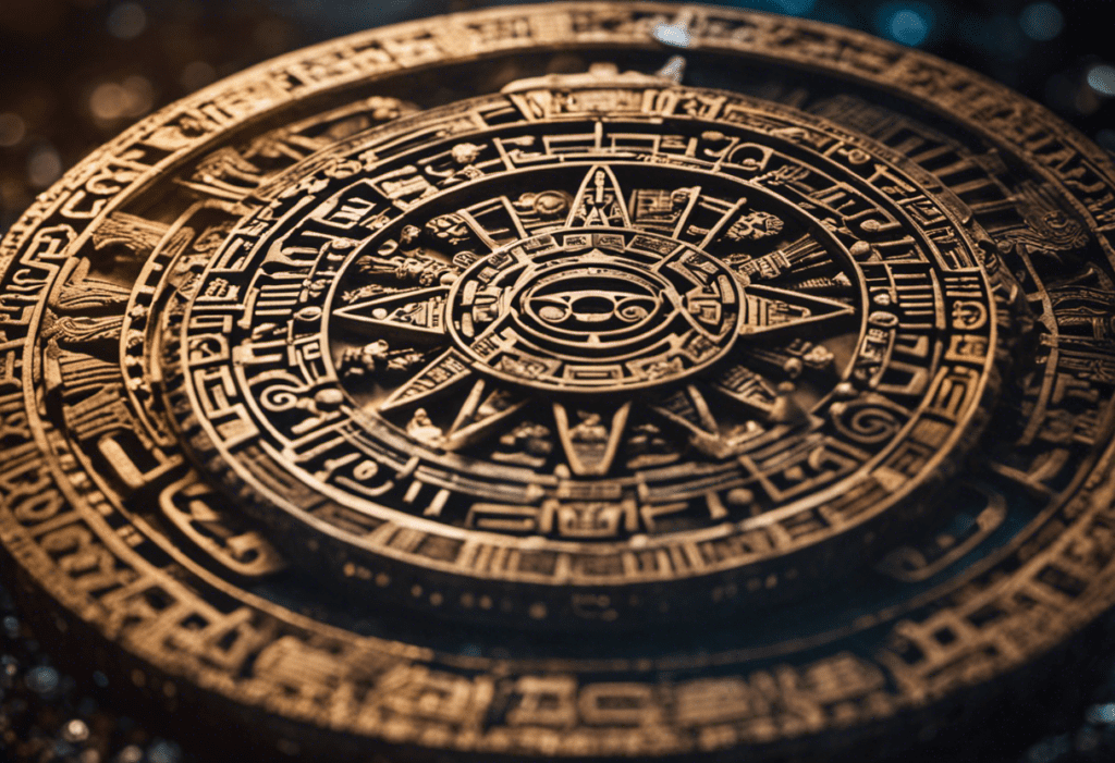 An image showcasing the intricate Aztec calendar symbols, intertwining celestial imagery and earthly elements, evoking a sense of mystery and ancient wisdom, inviting readers to delve into the captivating meanings behind these enigmatic symbols