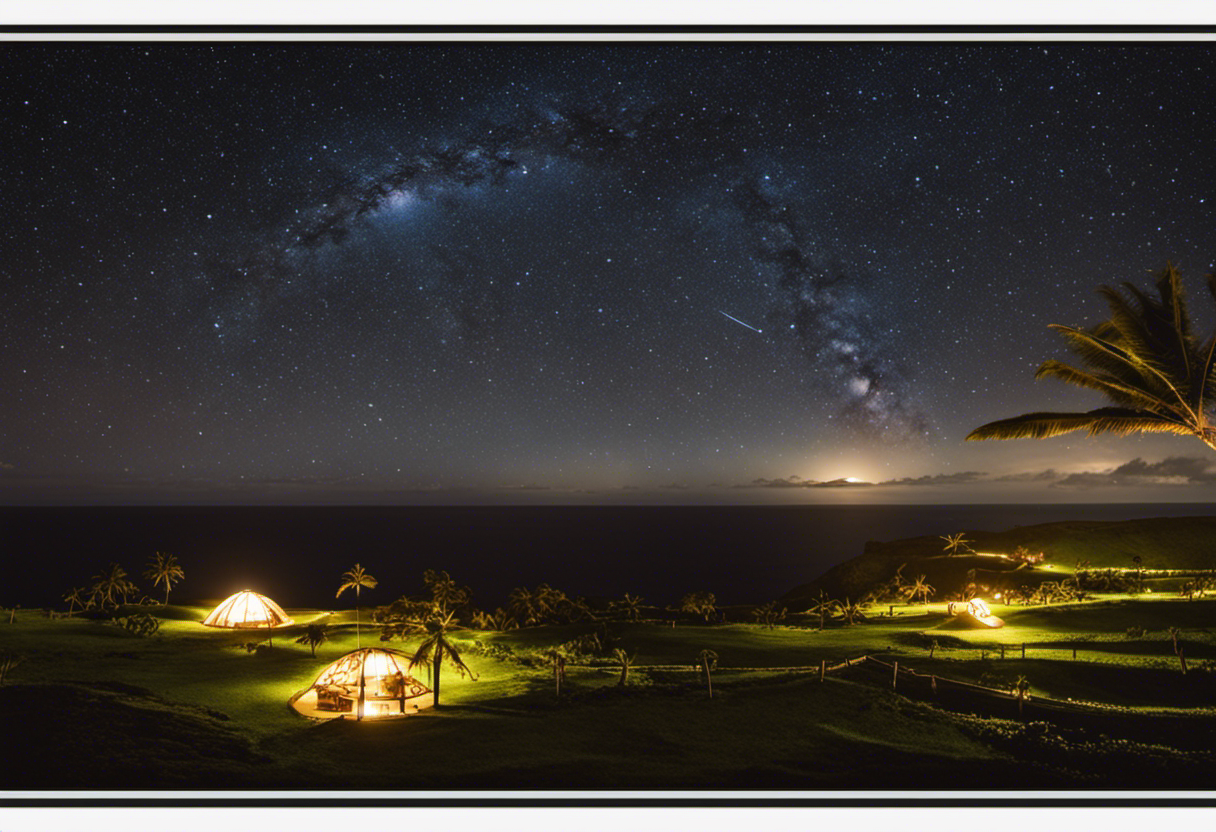 An image capturing the mesmerizing night sky above Easter Island, where the ancient Rapa Nui people skillfully navigate the vast Pacific Ocean using celestial wayfinding techniques