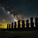 An image that depicts the awe-inspiring night sky over Easter Island, showcasing the enigmatic Moai statues observing the celestial wonders