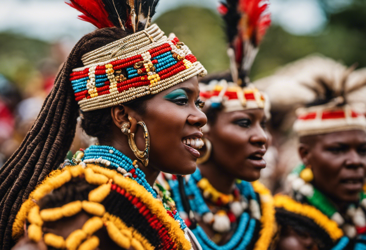 An image capturing the vibrant essence of a Zulu traditional ceremony, showcasing the influence of the Zulu calendar on African festivities