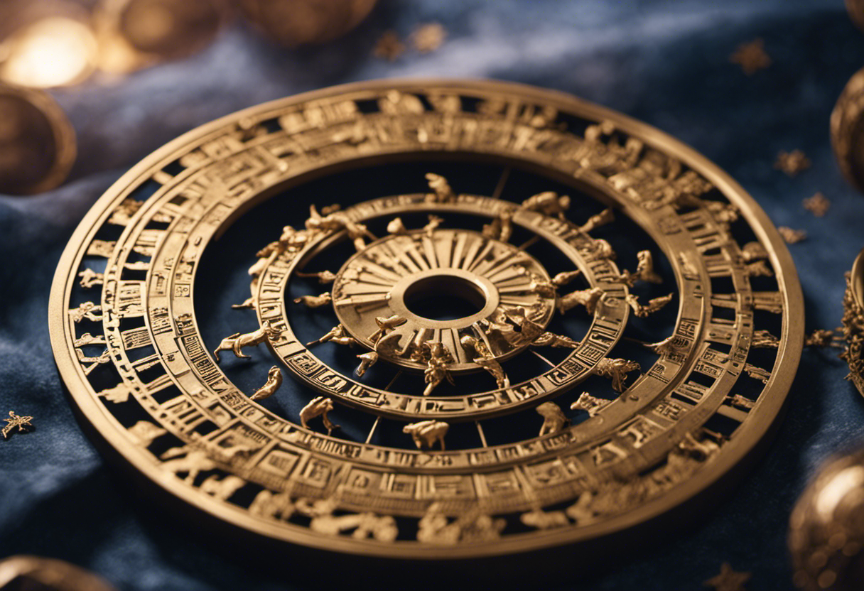 An image showcasing the Ancient Greek zodiac, with a celestial background, depicting Greek gods and goddesses surrounding an intricate calendar wheel, symbolizing the origins of the Ancient Greek calendar