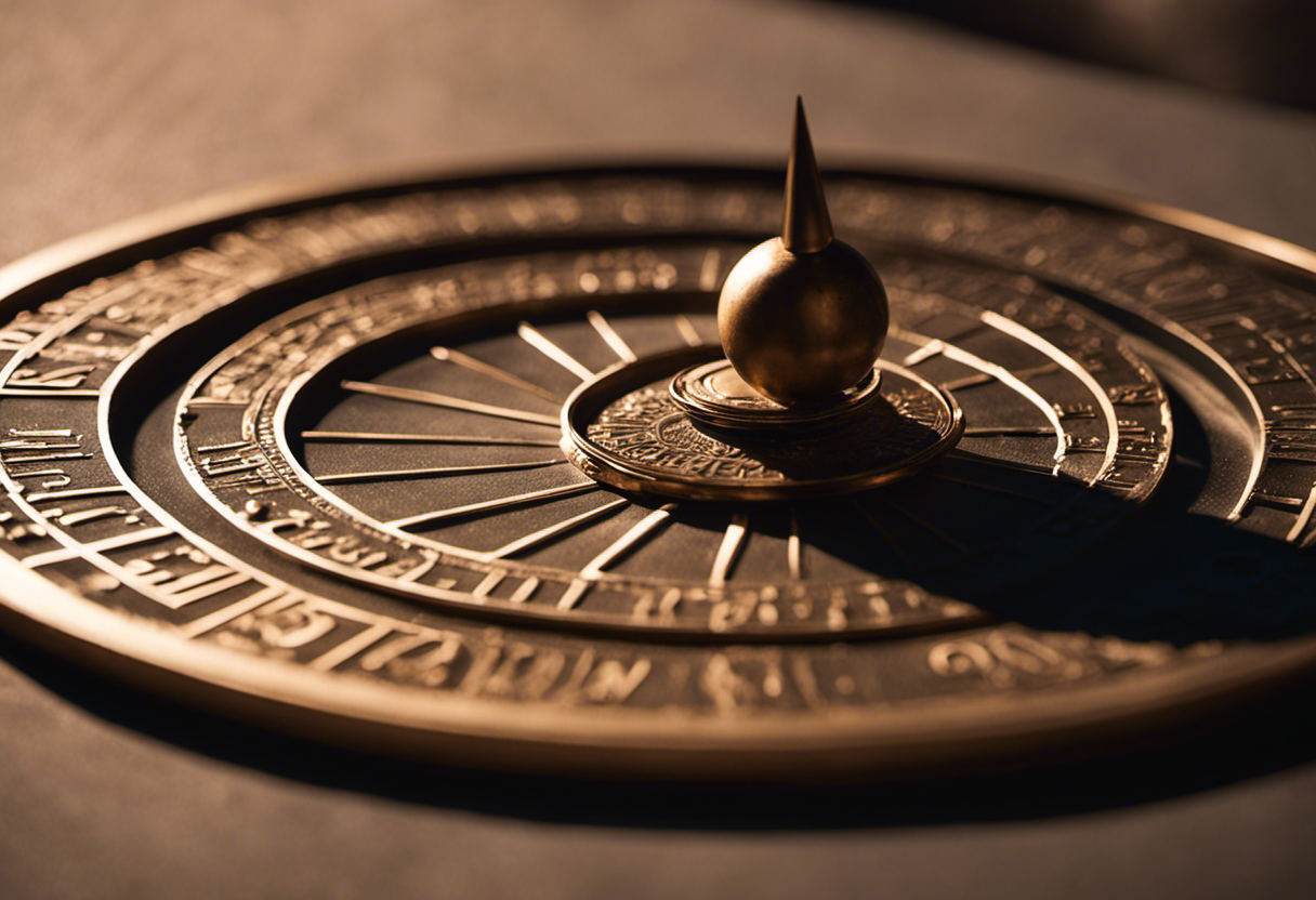 An image showcasing a bronze sundial casting a shadow over a lunar calendar, symbolizing the delicate balance between the solar and lunar cycles in Ancient Greece's quest for intercalation