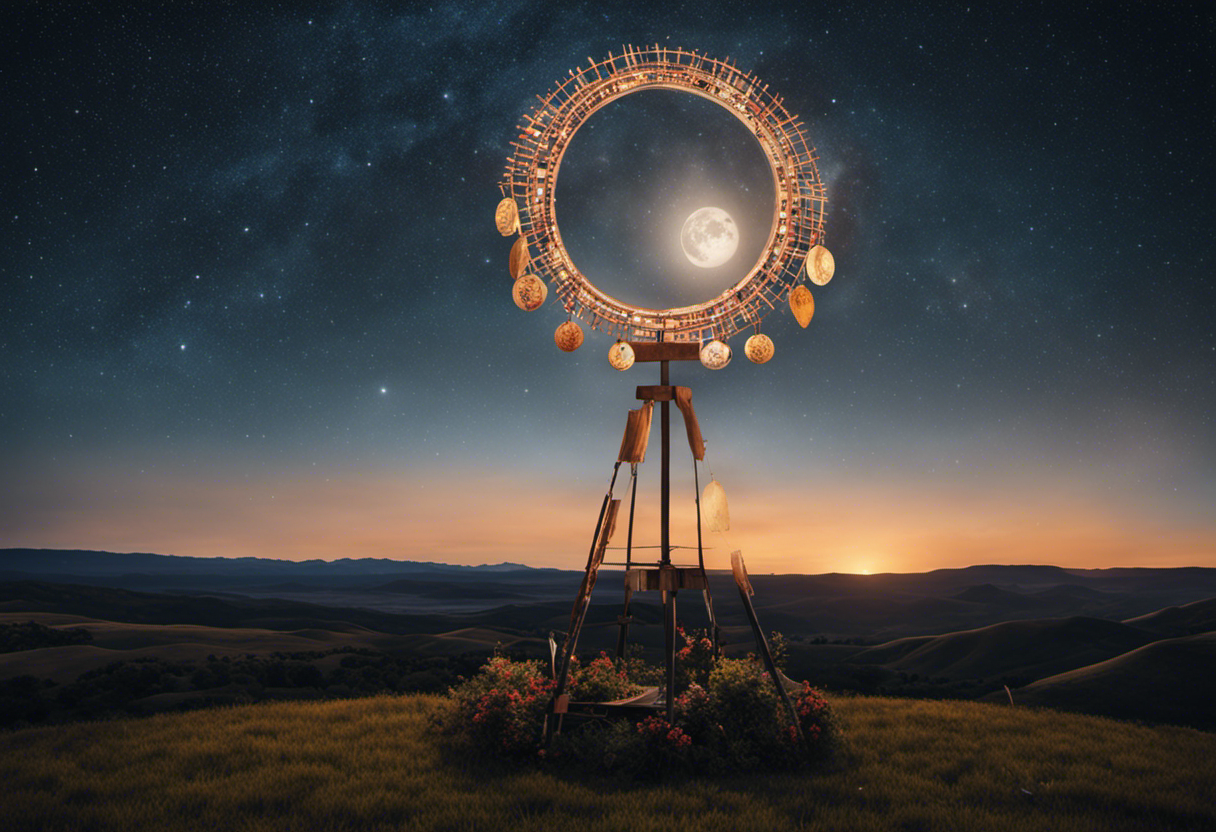 An image portraying a serene night sky, adorned with a full moon shining over a vibrant landscape
