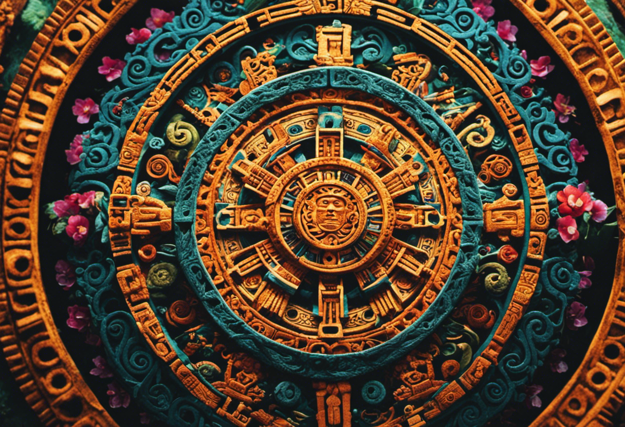 An image depicting the intricate Day Signs of the Aztec Calendar, showcasing their deep connection to nature