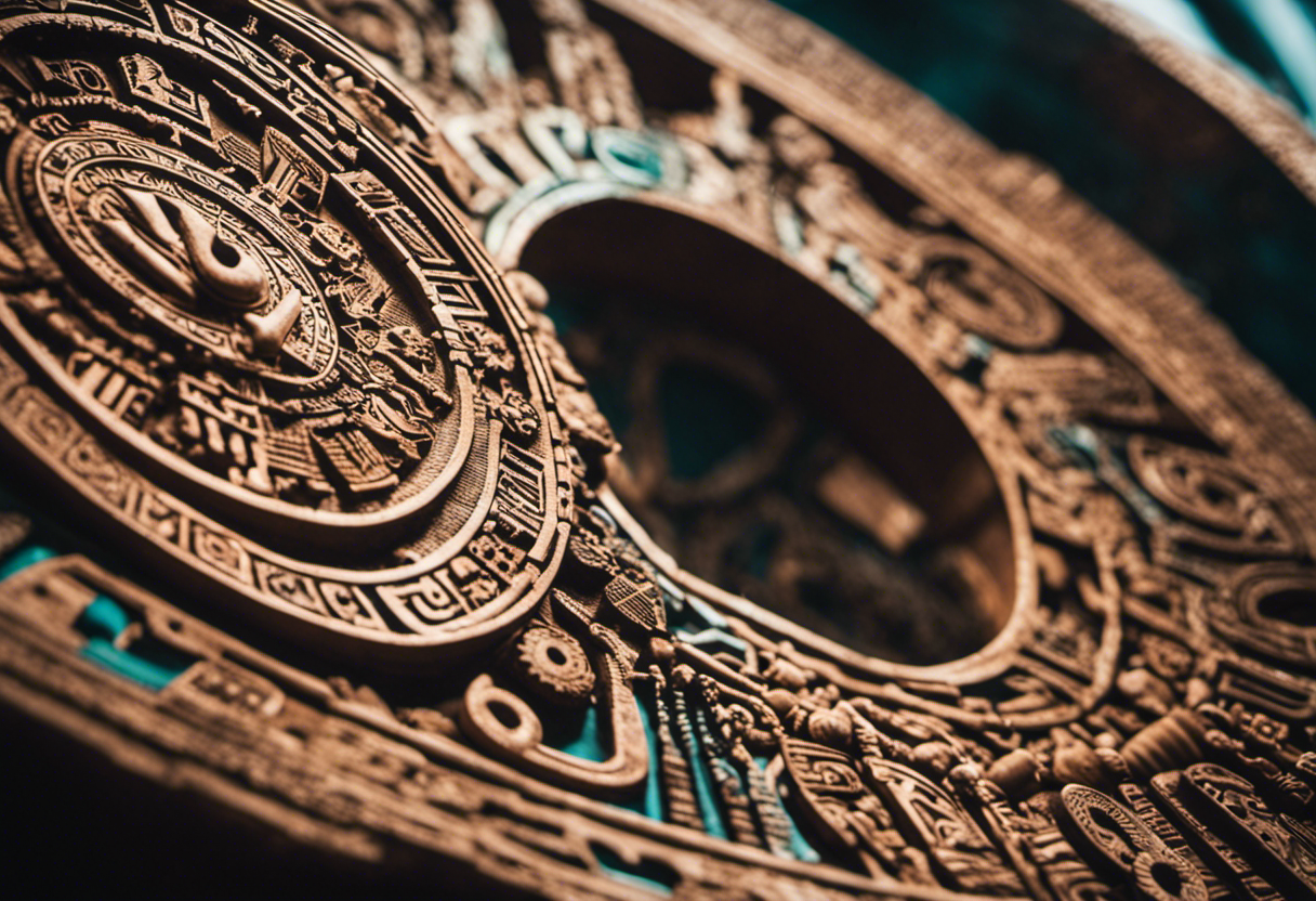 An image showcasing the intricate carvings and vibrant colors of the Aztec Calendar Day Signs