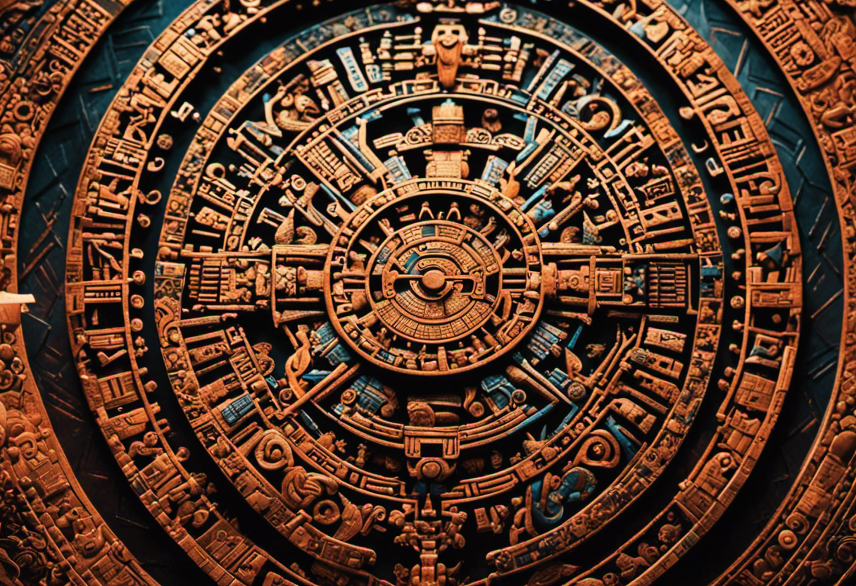 An image capturing the intricate design of the Aztec Calendar, with its intricate glyphs and symbols, showcasing the Day Signs