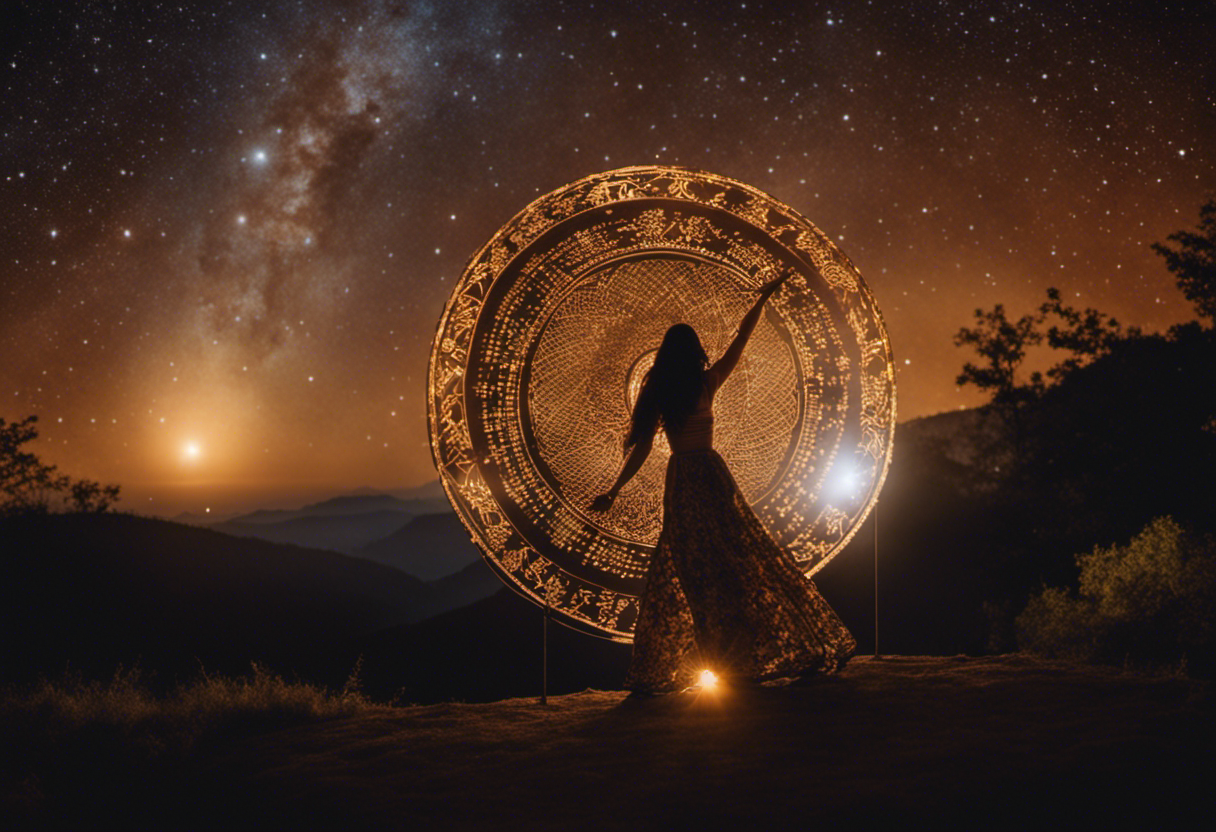 An image showcasing the mesmerizing dance of celestial bodies, capturing the sacred connection between the Cherokee people and the movements of the sun, moon, and stars in their intricate timekeeping system