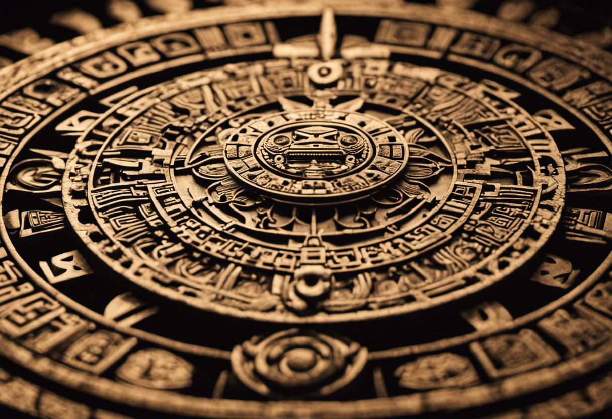 An image depicting the intricate Aztec calendar, showcasing its unique innovations in design