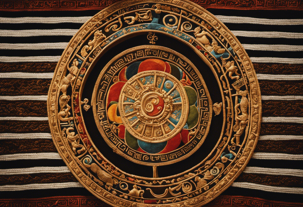 An image depicting a vibrant tapestry of ancient Greek symbols and celestial motifs, intertwining with seasonal elements and cultural artifacts, illustrating the profound cultural implications of the Metonic Cycle
