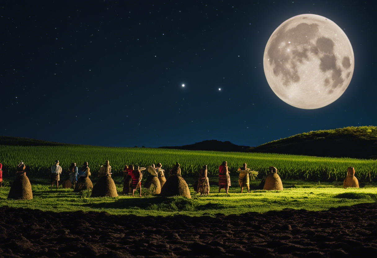 An image capturing the Rapa Nui agricultural practices under the moonlit sky